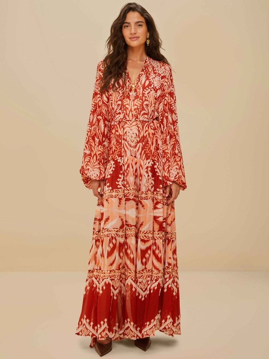 FARM Rio Dresses & Skirts - NWT Farm Rio Tropical Tapestry Red Metal Embroidered Tiered Maxi Dress